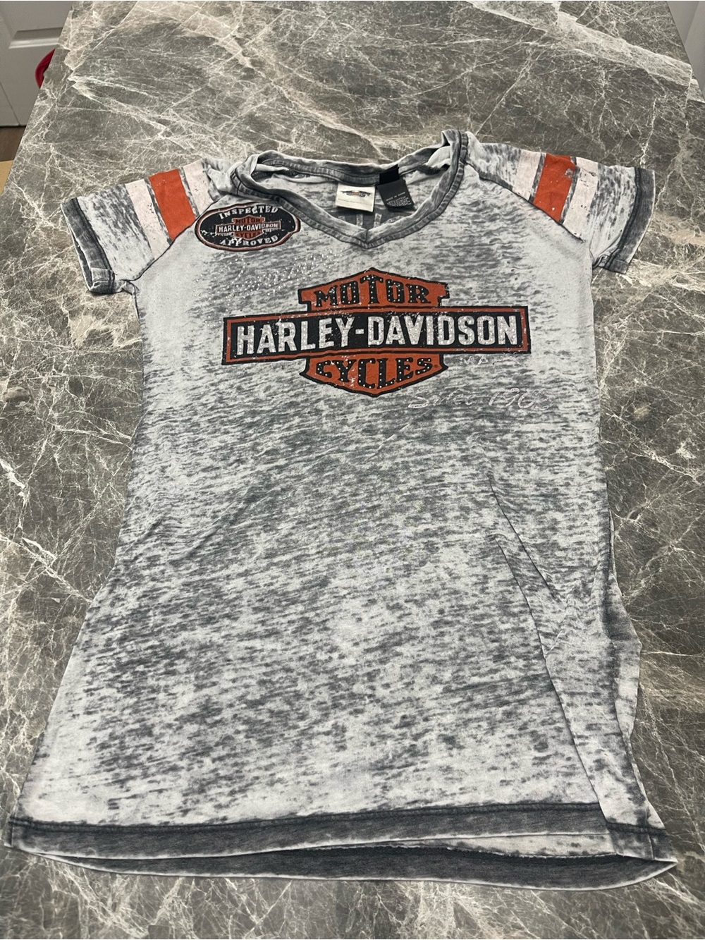 Harley-Davidson women’s Gray Tee with Orange Logo Accents